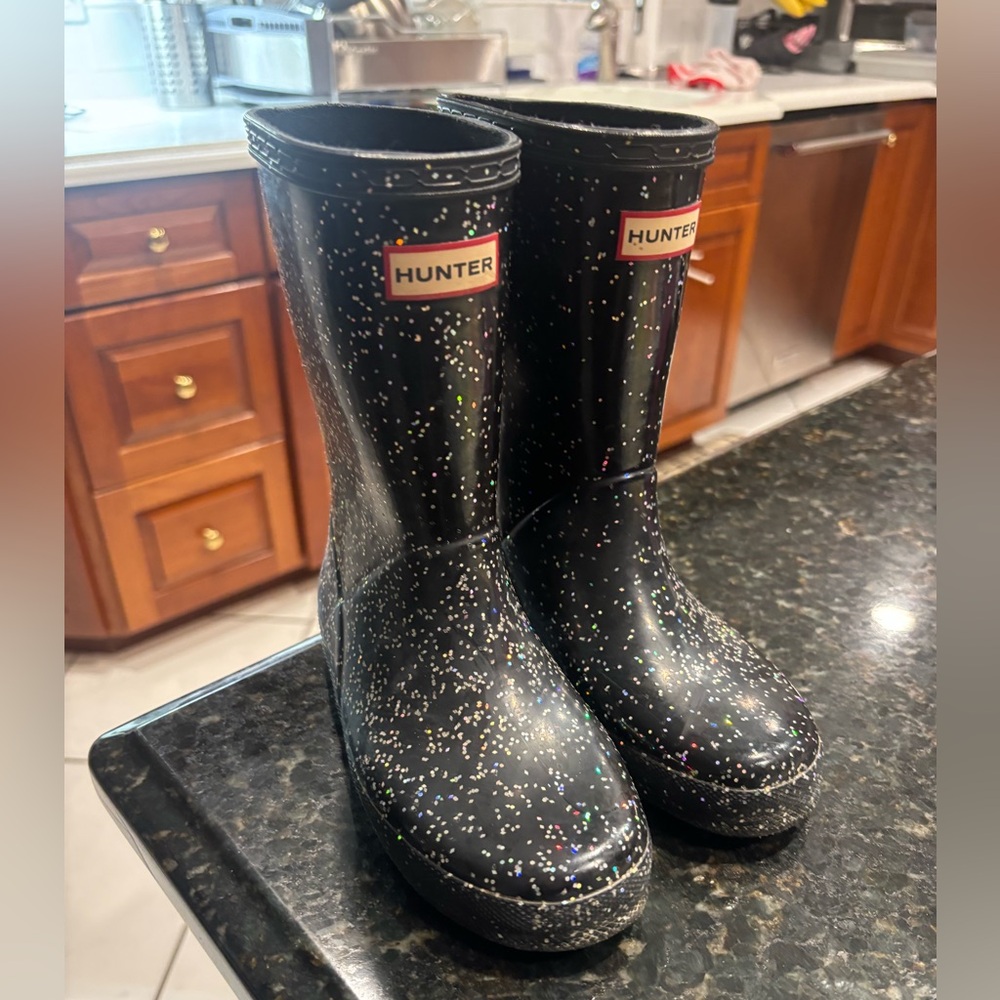 Girls Hunter Black Sparkle Rain Boots size 11